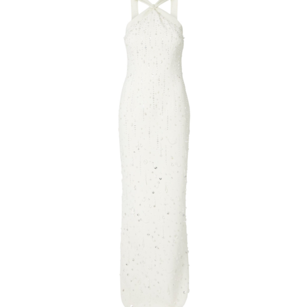 Safiyaa Elspeth Ivory Long Dress - Safiyaa Dresses - Heavy Crepe Cape Gown - Shop at Coveti