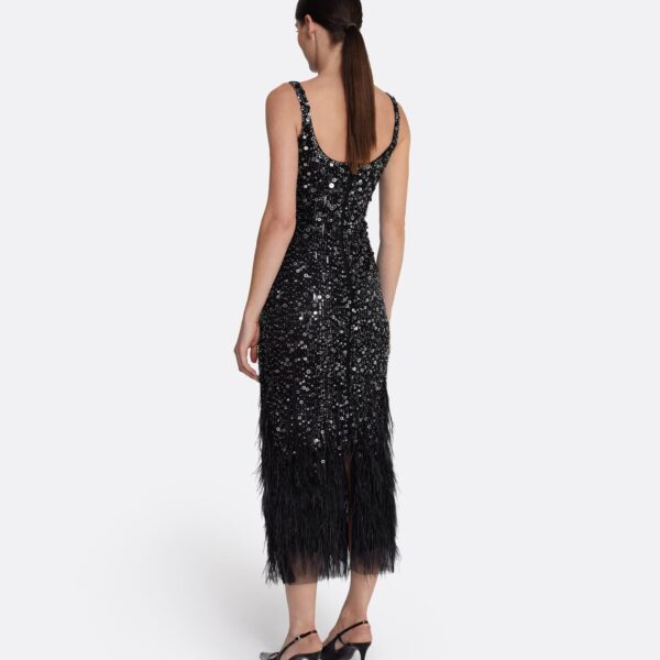 Safiyaa Federica Midi Dress in Black with Feather Embellishment - Safiyaa Dresses - Heavy Crepe Cape Gown - Shop at Coveti