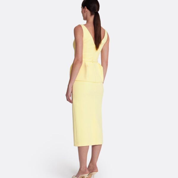 Safiyaa Flaminia Midi Dress Midi in Pale Yellow - Safiyaa Dresses - Heavy Crepe Cape Gown - Shop at Coveti