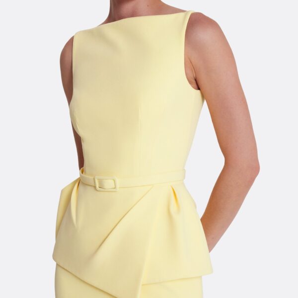 Safiyaa Flaminia Midi Dress Midi in Pale Yellow - Safiyaa Dresses - Heavy Crepe Cape Gown - Shop at Coveti