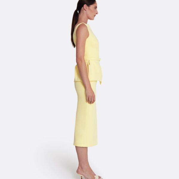 Safiyaa Flaminia Midi Dress Midi in Pale Yellow - Safiyaa Dresses - Heavy Crepe Cape Gown - Shop at Coveti