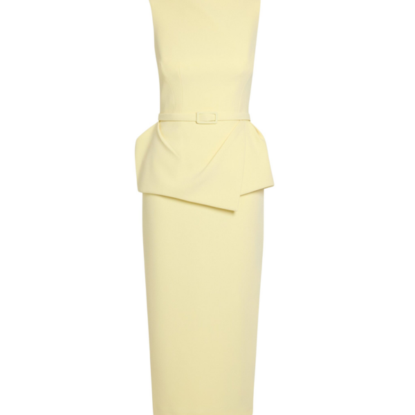 Safiyaa Flaminia Midi Dress Midi in Pale Yellow - Safiyaa Dresses - Heavy Crepe Cape Gown - Shop at Coveti