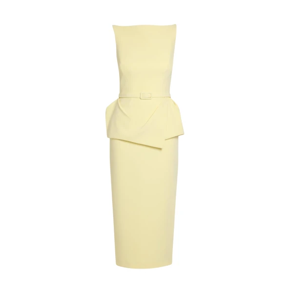 Safiyaa Flaminia Midi Dress Midi in Pale Yellow - Safiyaa Dresses - Heavy Crepe Cape Gown - Shop at Coveti