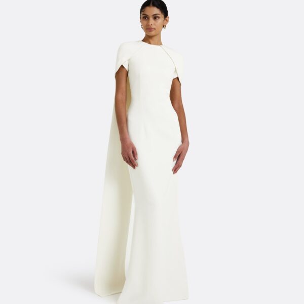 Safiyaa Ginkgo Ivory Dress - Safiyaa Dresses - Heavy Crepe Cape Gown - Shop at Coveti