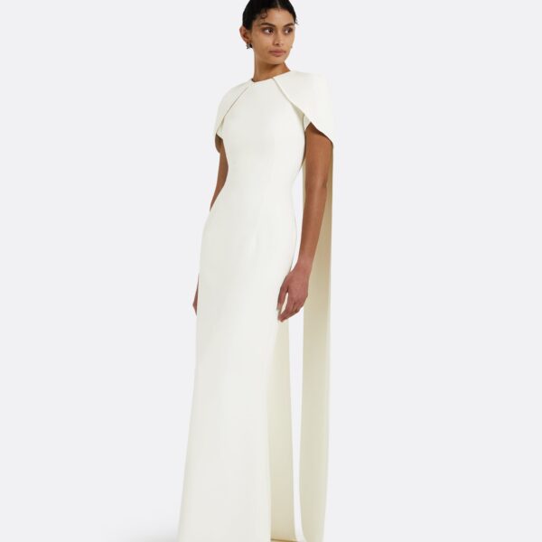 Safiyaa Ginkgo Ivory Dress - Safiyaa Dresses - Heavy Crepe Cape Gown - Shop at Coveti