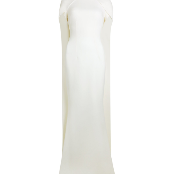 Safiyaa Ginkgo Ivory Dress - Safiyaa Dresses - Heavy Crepe Cape Gown - Shop at Coveti