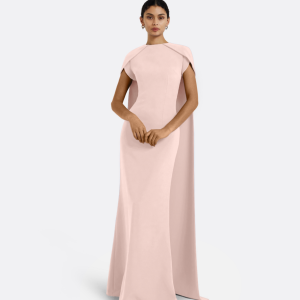 Safiyaa Ginkgo Long Dress in Pale Pink - Safiyaa Dresses - Heavy Crepe Cape Gown - Shop at Coveti