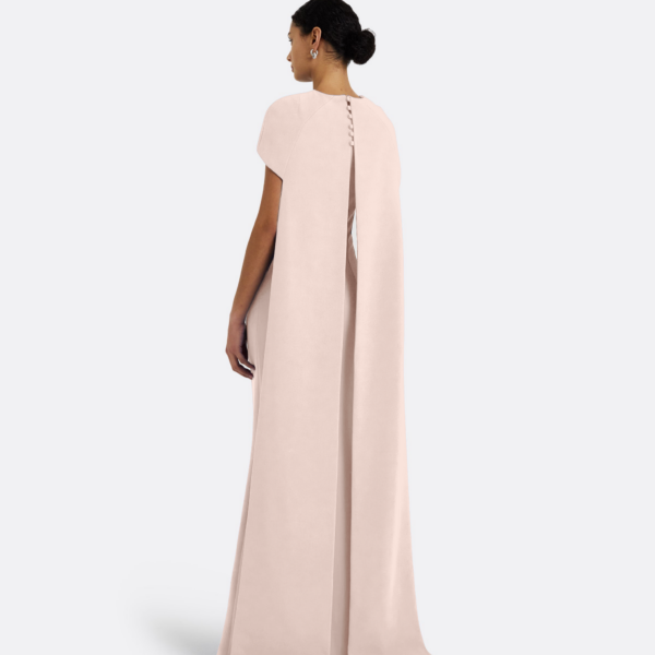 Safiyaa Ginkgo Long Dress in Pale Pink - Safiyaa Dresses - Heavy Crepe Cape Gown - Shop at Coveti