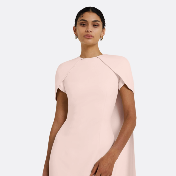 Safiyaa Ginkgo Long Dress in Pale Pink - Safiyaa Dresses - Heavy Crepe Cape Gown - Shop at Coveti