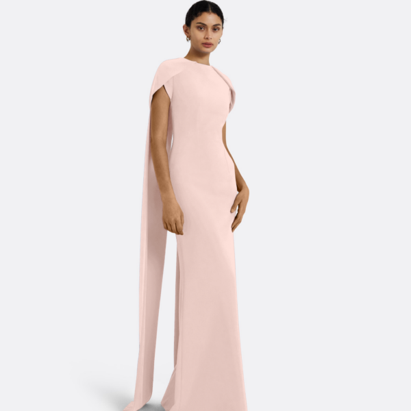 Safiyaa Ginkgo Long Dress in Pale Pink - Safiyaa Dresses - Heavy Crepe Cape Gown - Shop at Coveti
