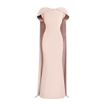 Safiyaa Ginkgo Long Dress in Pale Pink - Safiyaa Dresses - Heavy Crepe Cape Gown - Shop at Coveti