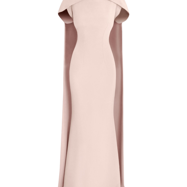 Safiyaa Ginkgo Long Dress in Pale Pink - Safiyaa Dresses - Heavy Crepe Cape Gown - Shop at Coveti