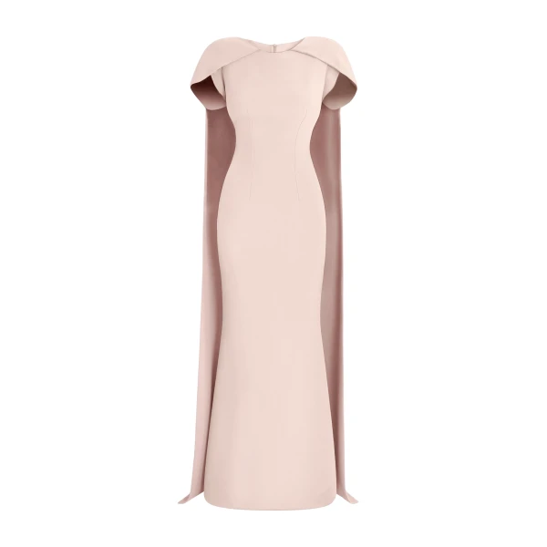 Safiyaa Ginkgo Long Dress in Pale Pink - Safiyaa Dresses - Heavy Crepe Cape Gown - Shop at Coveti