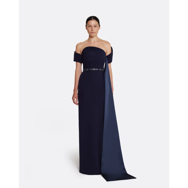 Safiyaa Giorgia Long Dress in Azurite with Multi-blues, view 2