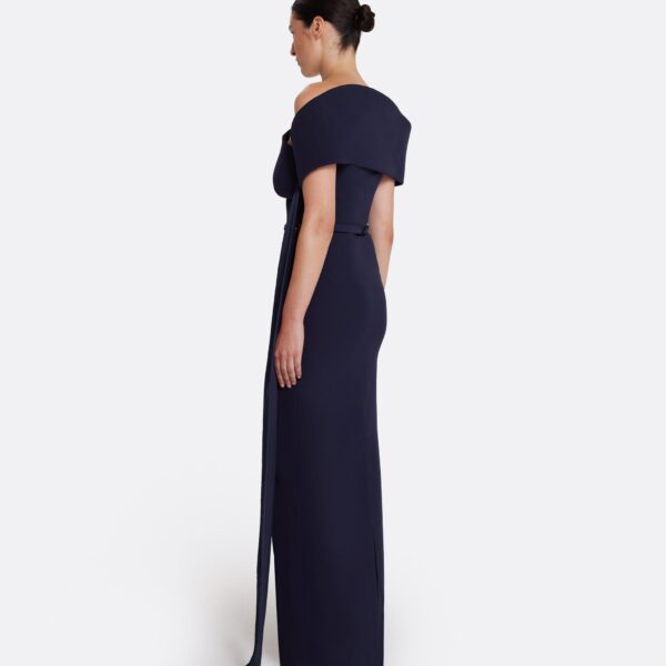 Safiyaa Giorgia Long Dress in Azurite with Multi-blues - Safiyaa Dresses - Heavy Crepe Cape Gown - Shop at Coveti