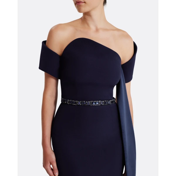 Safiyaa Giorgia Long Dress in Azurite with Multi-blues, view 4