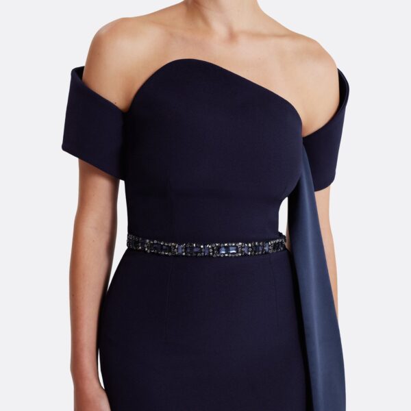 Safiyaa Giorgia Long Dress in Azurite with Multi-blues - Safiyaa Dresses - Heavy Crepe Cape Gown - Shop at Coveti