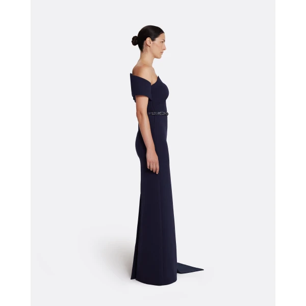 Safiyaa Giorgia Long Dress in Azurite with Multi-blues, view 5