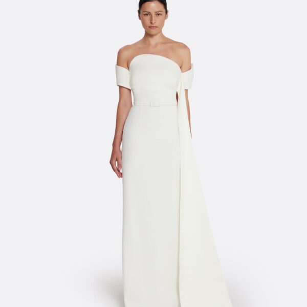 Safiyaa Giorgia Long Dress in Ivory - Safiyaa Dresses - Heavy Crepe Cape Gown - Shop at Coveti