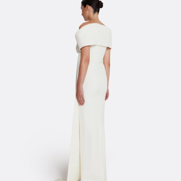 Safiyaa Giorgia Long Dress in Ivory - Safiyaa Dresses - Heavy Crepe Cape Gown - Shop at Coveti