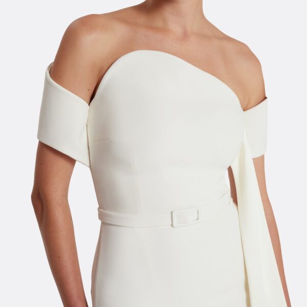 Safiyaa Giorgia Long Dress in Ivory - Safiyaa Dresses - Heavy Crepe Cape Gown - Shop at Coveti