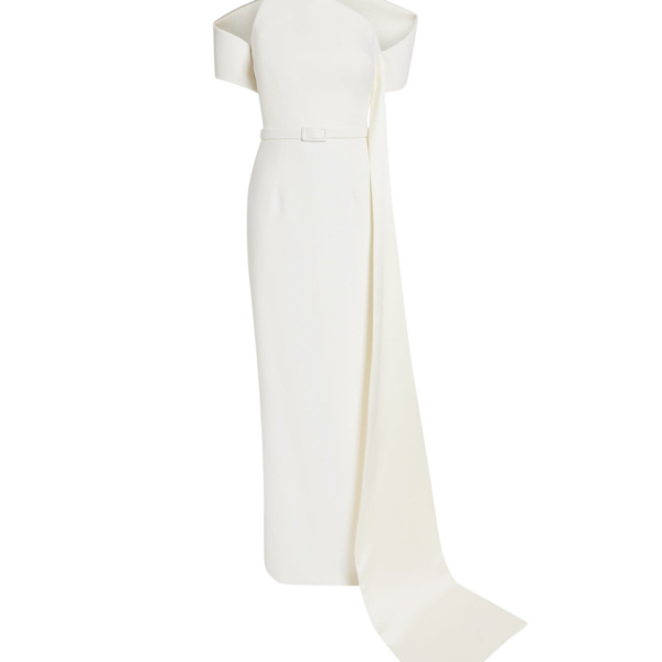 Safiyaa Giorgia Long Dress in Ivory - Safiyaa Dresses - Heavy Crepe Cape Gown - Shop at Coveti