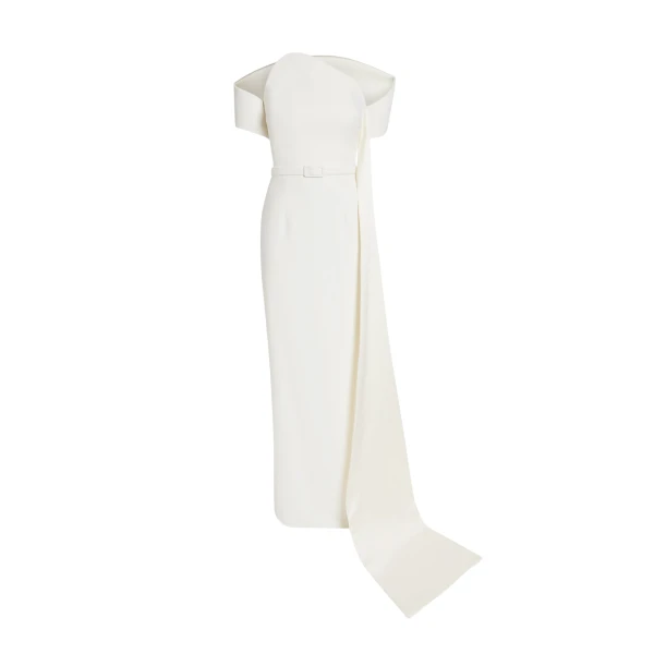 Safiyaa Giorgia Long Dress in Ivory - Safiyaa Dresses - Heavy Crepe Cape Gown - Shop at Coveti