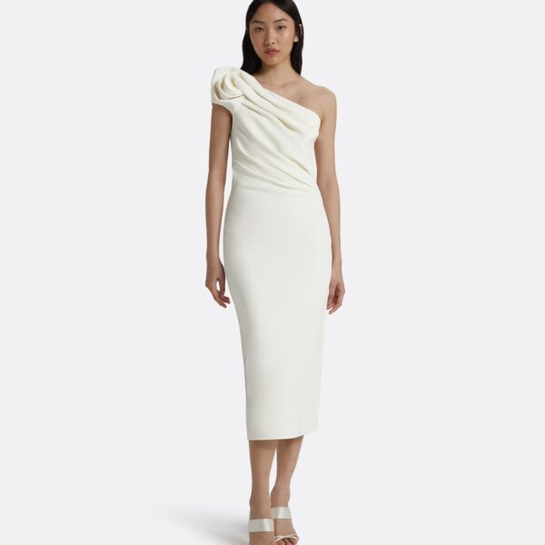 Safiyaa Granalle Ivory Midi Dress - Safiyaa Dresses - Heavy Crepe Cape Gown - Shop at Coveti