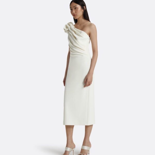 Safiyaa Granalle Ivory Midi Dress - Safiyaa Dresses - Heavy Crepe Cape Gown - Shop at Coveti