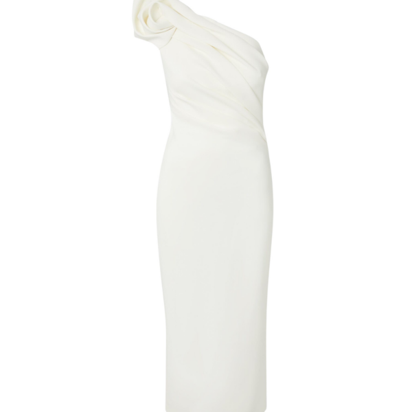 Safiyaa Granalle Ivory Midi Dress - Safiyaa Dresses - Heavy Crepe Cape Gown - Shop at Coveti