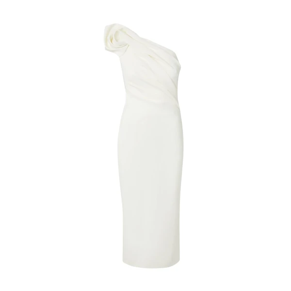Safiyaa Granalle Ivory Midi Dress - Safiyaa Dresses - Heavy Crepe Cape Gown - Shop at Coveti