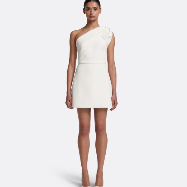 Safiyaa Jaden Short Dress in Ivory - Safiyaa Dresses - Heavy Crepe Cape Gown - Shop at Coveti
