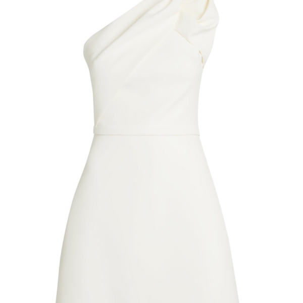 Safiyaa Jaden Short Dress in Ivory - Safiyaa Dresses - Heavy Crepe Cape Gown - Shop at Coveti