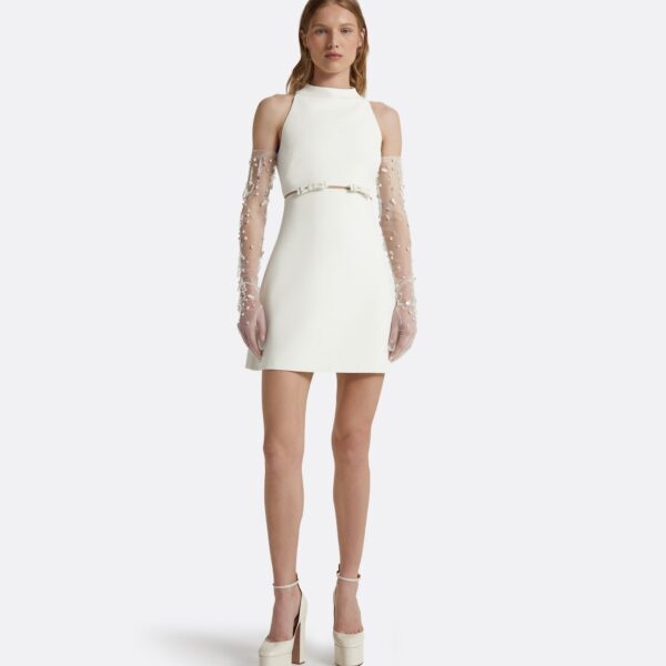 Safiyaa Jalie Ivory Mini Dress - Safiyaa Dresses - Heavy Crepe Cape Gown - Shop at Coveti