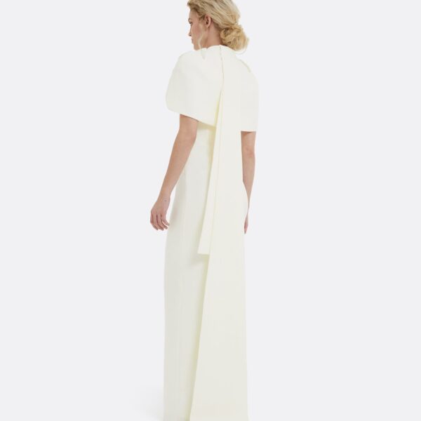 Safiyaa Kalika Curled Leaf Embroidered Long Dress - Safiyaa Dresses - Heavy Crepe Cape Gown - Shop at Coveti