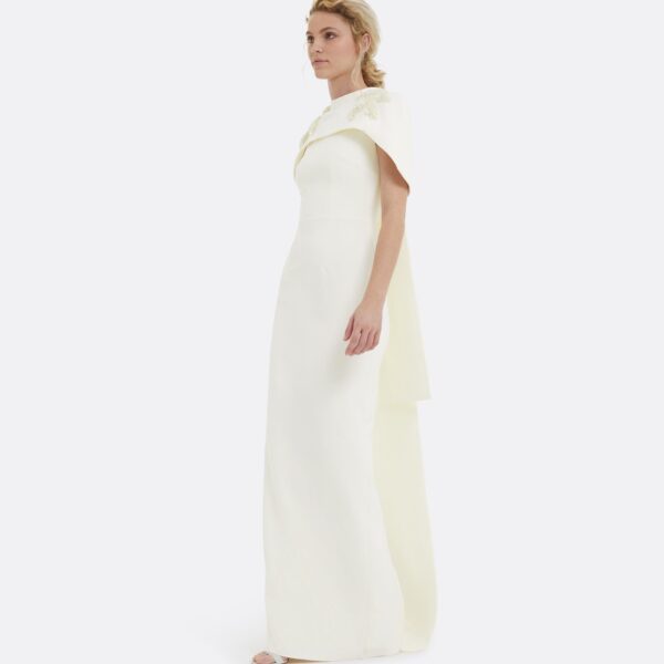 Safiyaa Kalika Curled Leaf Embroidered Long Dress - Safiyaa Dresses - Heavy Crepe Cape Gown - Shop at Coveti