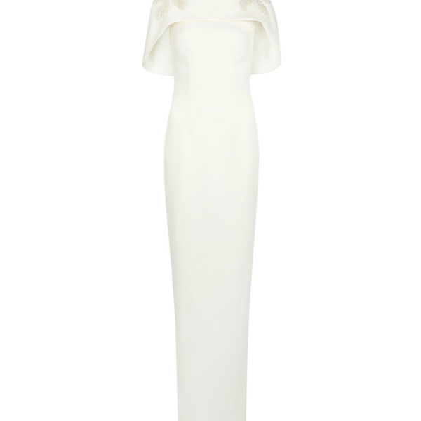 Safiyaa Kalika Curled Leaf Embroidered Long Dress - Safiyaa Dresses - Heavy Crepe Cape Gown - Shop at Coveti