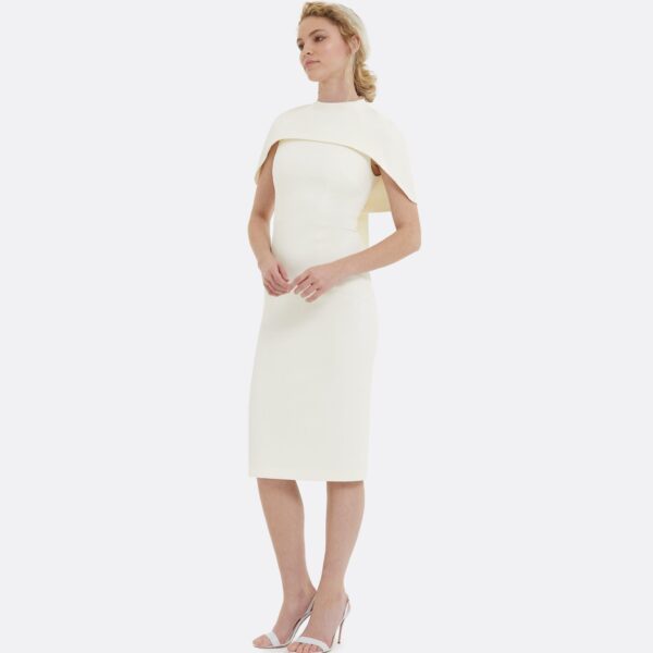 Safiyaa Kalika Ivory Midi Dress - Safiyaa Dresses - Heavy Crepe Cape Gown - Shop at Coveti