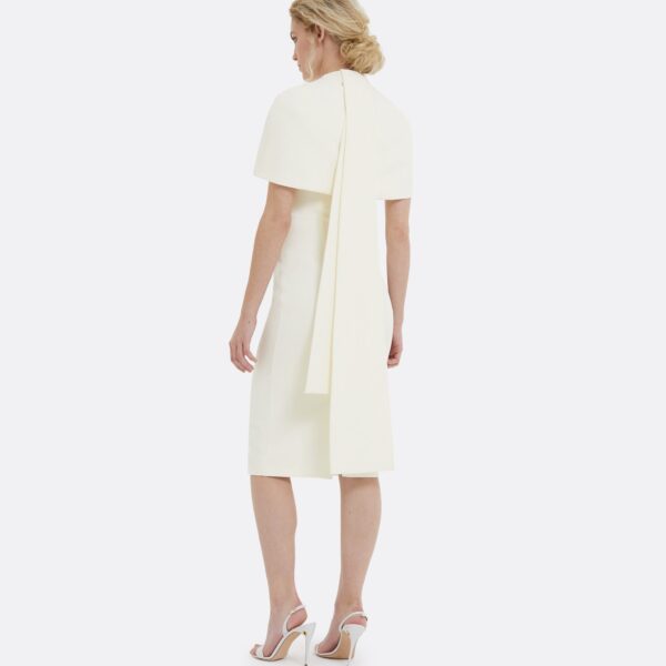 Safiyaa Kalika Ivory Midi Dress - Safiyaa Dresses - Heavy Crepe Cape Gown - Shop at Coveti