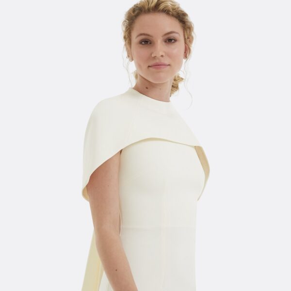 Safiyaa Kalika Ivory Midi Dress - Safiyaa Dresses - Heavy Crepe Cape Gown - Shop at Coveti