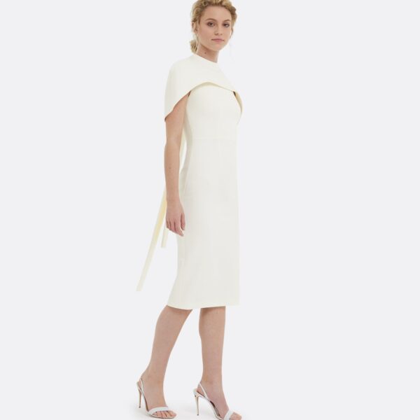 Safiyaa Kalika Ivory Midi Dress - Safiyaa Dresses - Heavy Crepe Cape Gown - Shop at Coveti