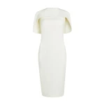 Safiyaa Kalika Ivory Midi Dress - Safiyaa Dresses - Heavy Crepe Cape Gown - Shop at Coveti