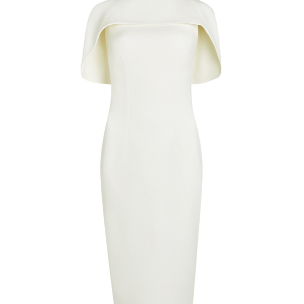 Safiyaa Kalika Ivory Midi Dress - Safiyaa Dresses - Heavy Crepe Cape Gown - Shop at Coveti