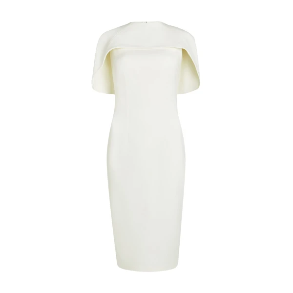 Safiyaa Kalika Ivory Midi Dress - Safiyaa Dresses - Heavy Crepe Cape Gown - Shop at Coveti