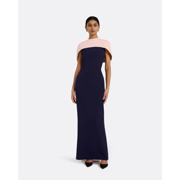 Safiyaa Kalika Long Dress in Azurite & Pale Pink, view 2