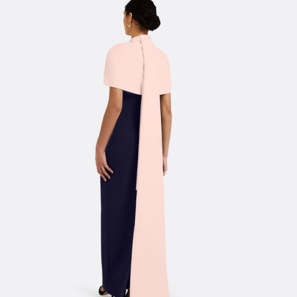 Safiyaa Kalika Long Dress in Azurite & Pale Pink - Safiyaa Dresses - Heavy Crepe Cape Gown - Shop at Coveti