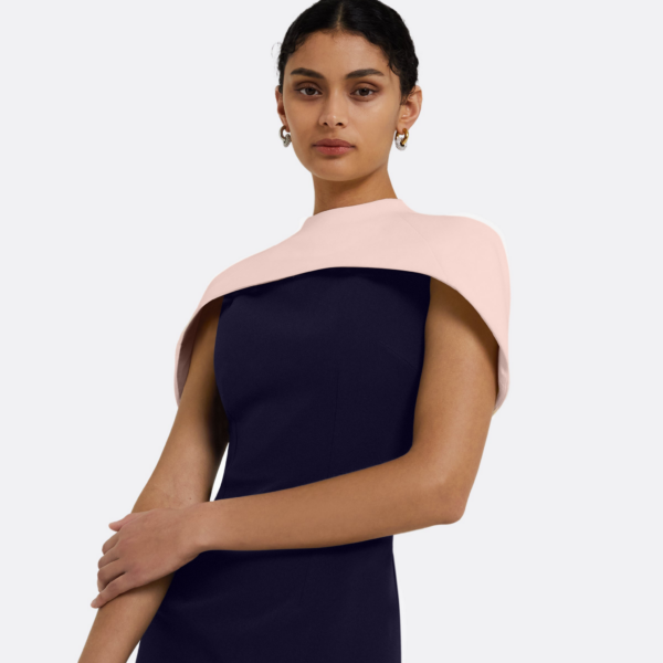 Safiyaa Kalika Long Dress in Azurite & Pale Pink - Safiyaa Dresses - Heavy Crepe Cape Gown - Shop at Coveti
