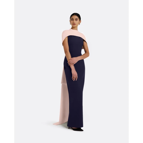 Safiyaa Kalika Long Dress in Azurite & Pale Pink, view 5