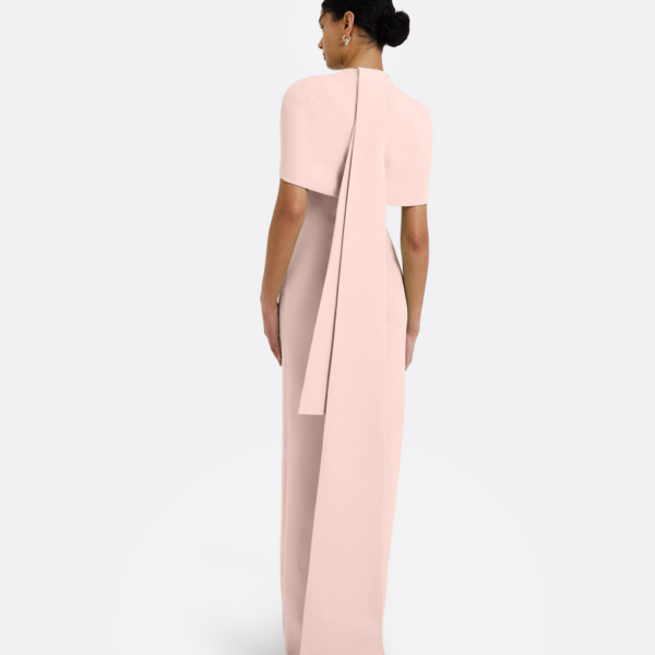 Safiyaa Kalika Long Dress in Pale Pink - Safiyaa Dresses - Heavy Crepe Cape Gown - Shop at Coveti