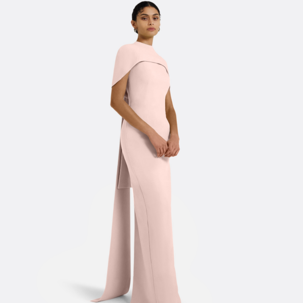 Safiyaa Kalika Long Dress in Pale Pink - Safiyaa Dresses - Heavy Crepe Cape Gown - Shop at Coveti